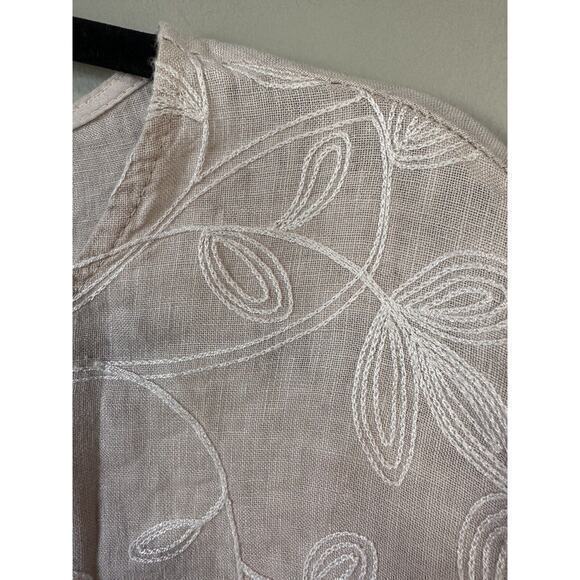 Valentina Naldi Beige Blouse Made Italy Ruffle Sleeve Floral Embroidered Small - Picture 4 of 16